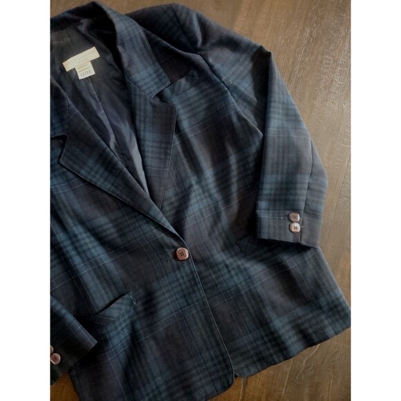 Vintage Retro Twee Academia Blazer Black Blue Plaid Tartan Wool Bl | Vtg 11/12 - Picture 3 of 10